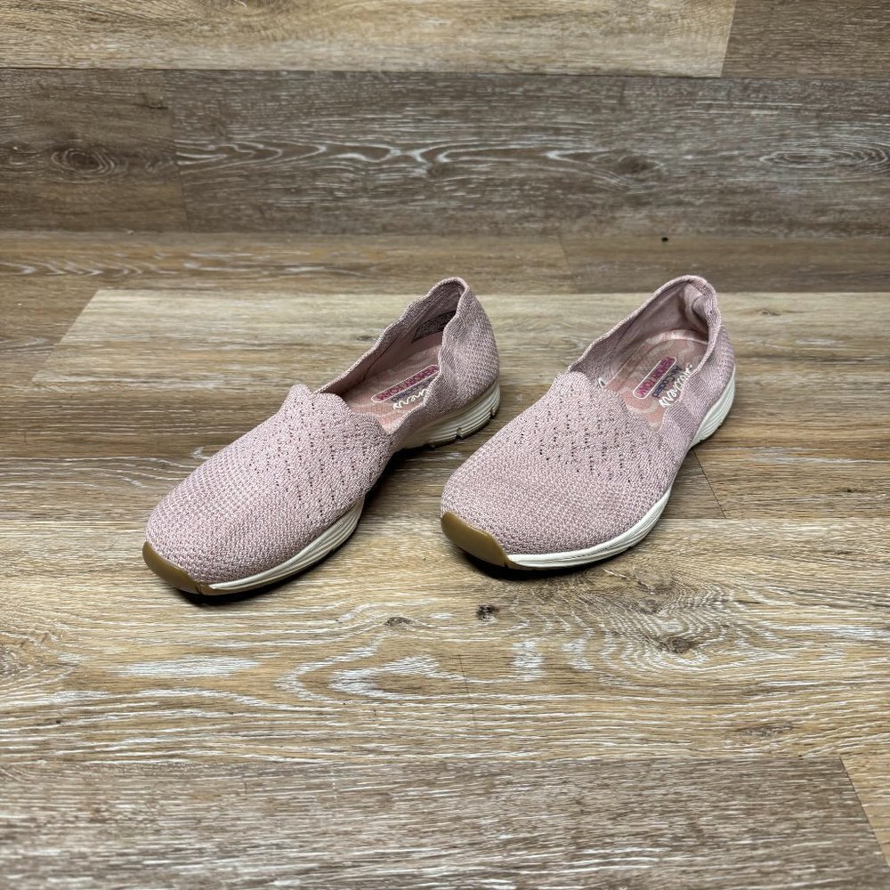 Skechers Knit Pink Rose Slip On Trainers Women's Size 8.5